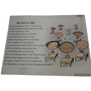 My Turn to Talk School Poster Babs Bell Hajdusiewicz 30252 Poetry VNTG